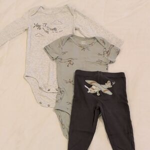 Carter's Gray, Sage and Black Airplane Matching Set